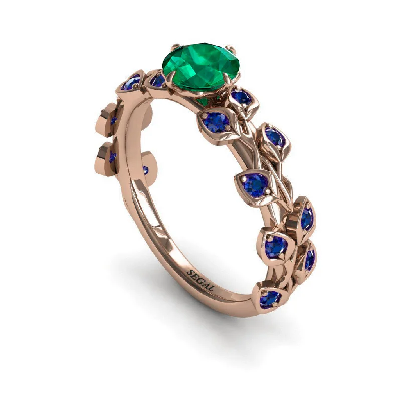 Gold Diamond Rings-Leaves All Around Emerald Ring- Sydney no. 44