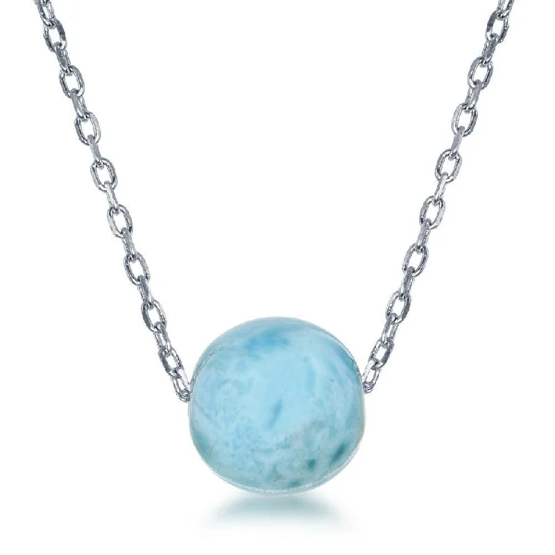 Sterling Silver 8mm Larimar Bead Necklace