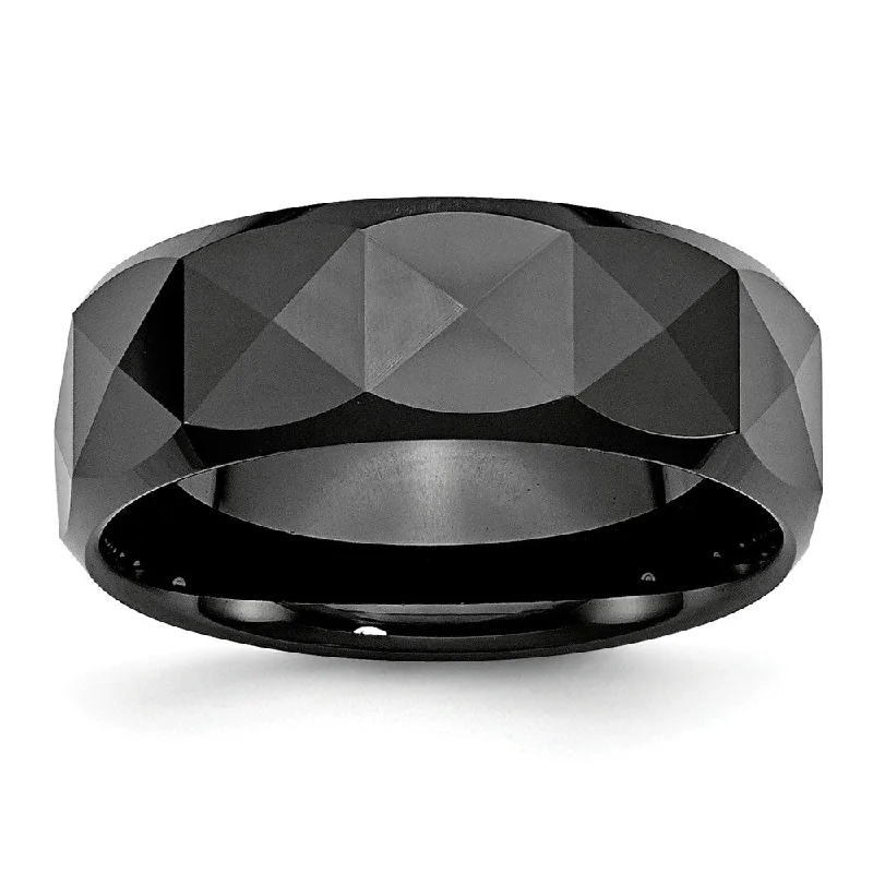 Modern Diamond Rings-Black Ceramic, 8mm Faceted Polished Comfort Fit Band