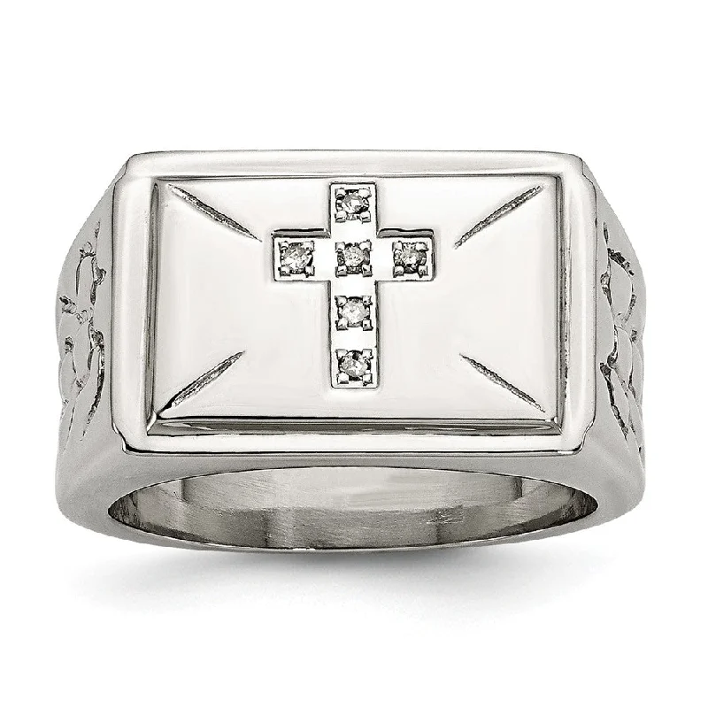 Bohemian Style Rings-Stainless Steel And .05 Ctw H-I, I2 Diamond Cross Tapered Ring