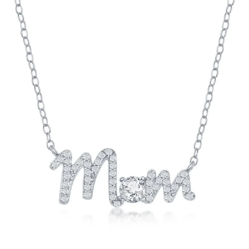 Sterling Silver 'Mom' Cubic Zirconia Necklace