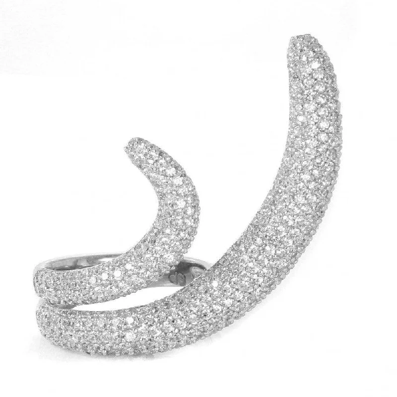 Adjustable Diamond Rings-Silver 925 Rhodium Plated Two Tails CZ Ring - GMR00036