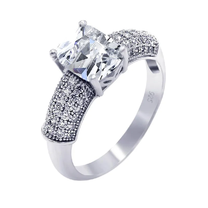 Beautiful Engagement Ring Sets-Silver 925 Rhodium Plated Micro Pave Square Center CZ Ring - ACR00034