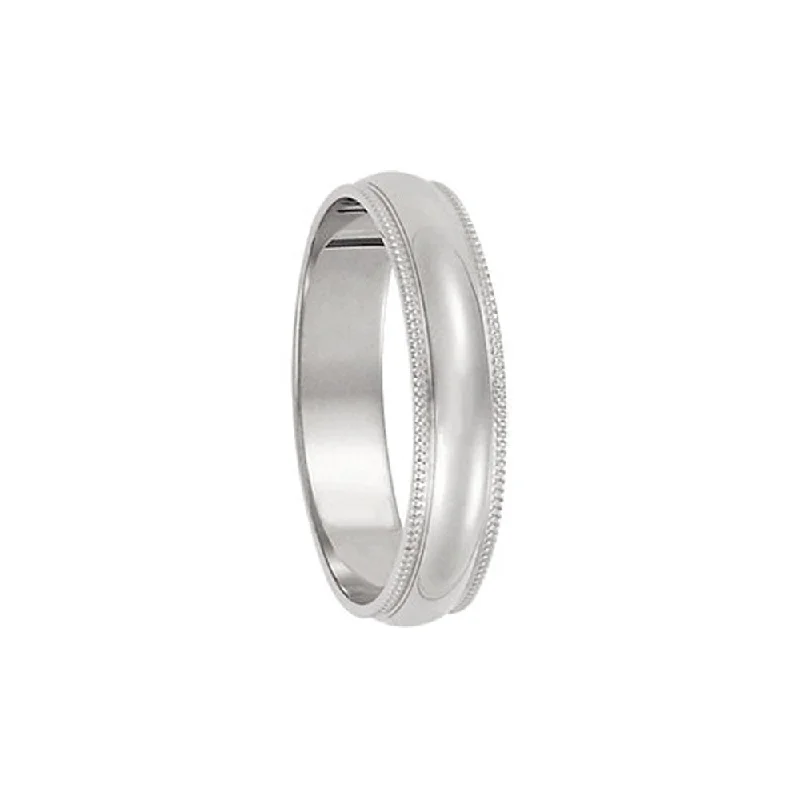 Custom Wedding Sets-4mm Milgrain Edge Domed Light Band in 10k White Gold