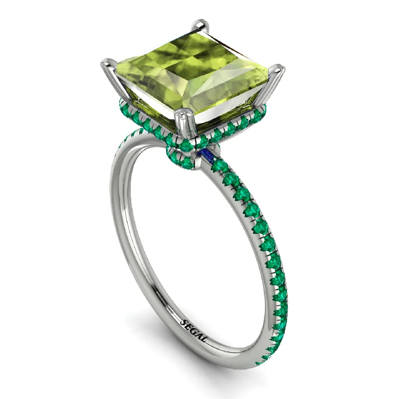 Vintage Wedding Rings-Trendy Hidden Halo Peridot Princess Cut Engagement Ring - Daria No. 706