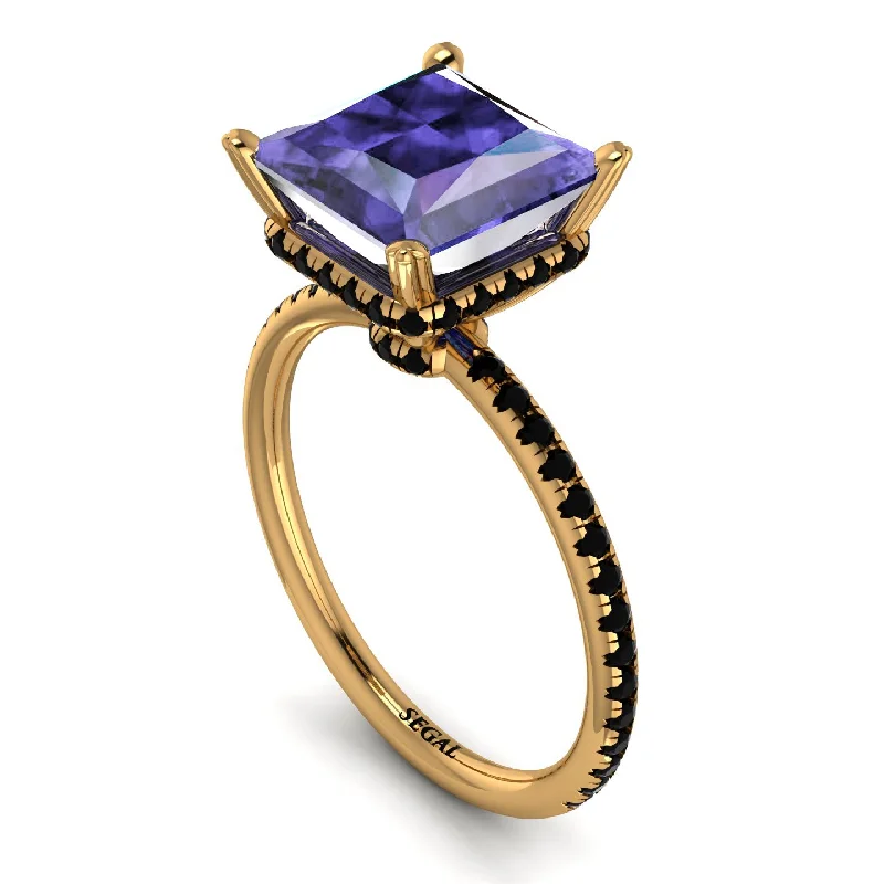 Elegant Wedding Ring Sets-Trendy Hidden Halo Tanzanite Princess Cut Engagement Ring - Daria No. 207