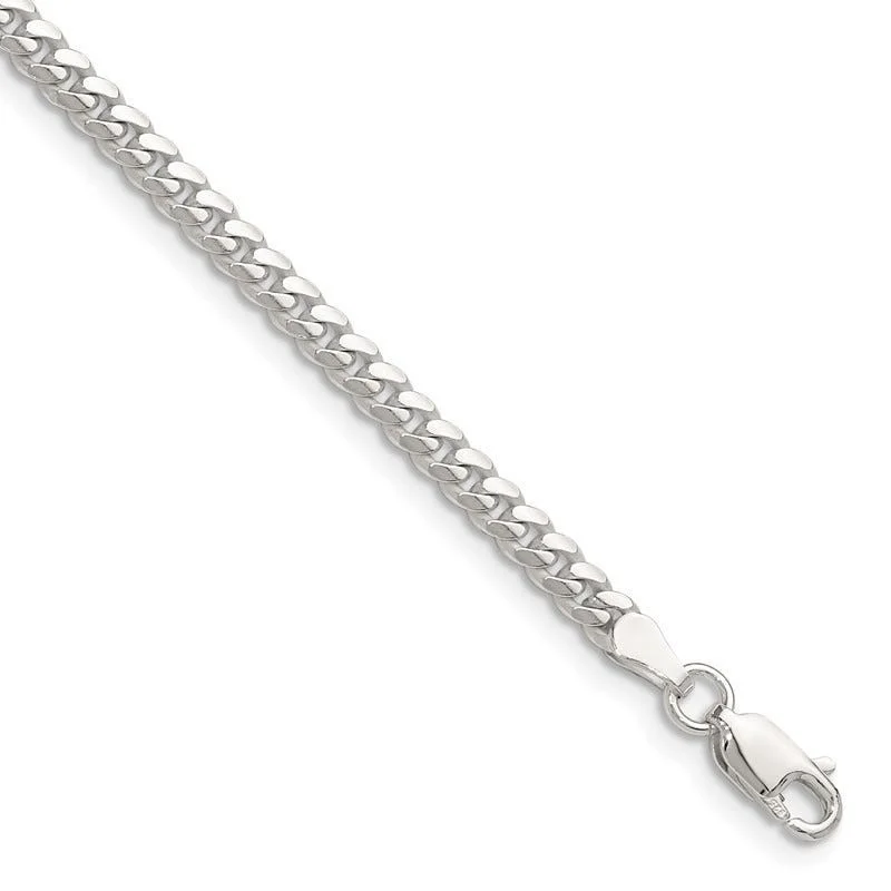 Customizable Leather Bracelets-Sterling Silver Polished 3.4mm Domed Curb Chain Bracelet