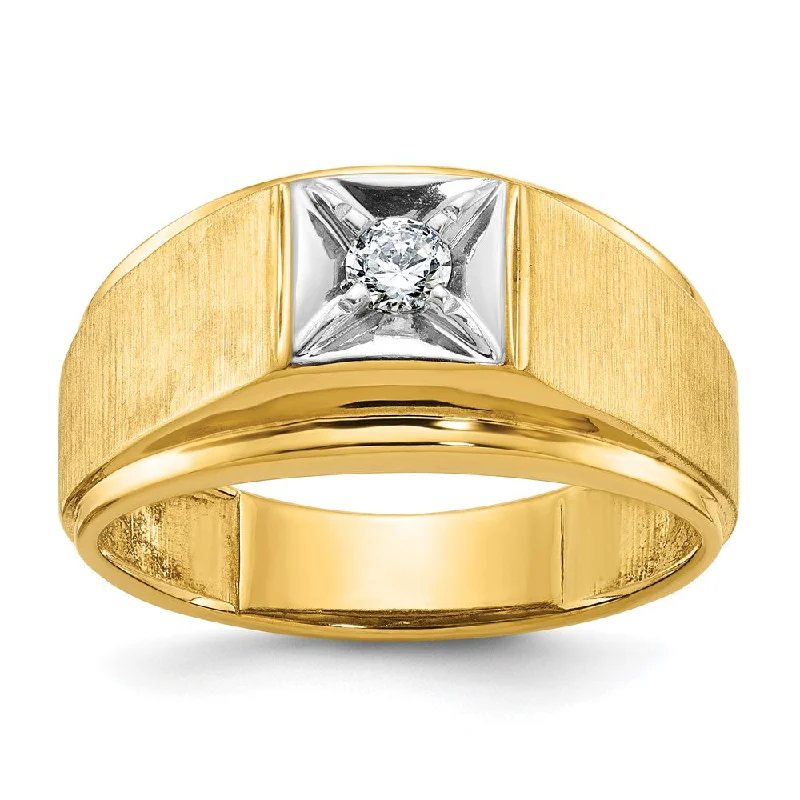 Custom Silver Engagement Rings-Men's 10K Two Tone Gold & 1/6 CT Diamond Tapered Band