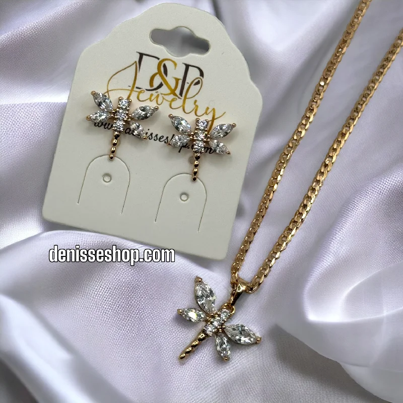 14K WHITE DRAGONFLY NECKLACE SET SIZE 18'' C1160