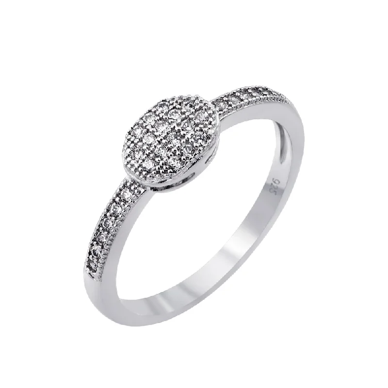 Personalized Diamond Wedding Rings-Silver 925 Rhodium Plated Clear Inlay CZ Oval Ring - BGR00786