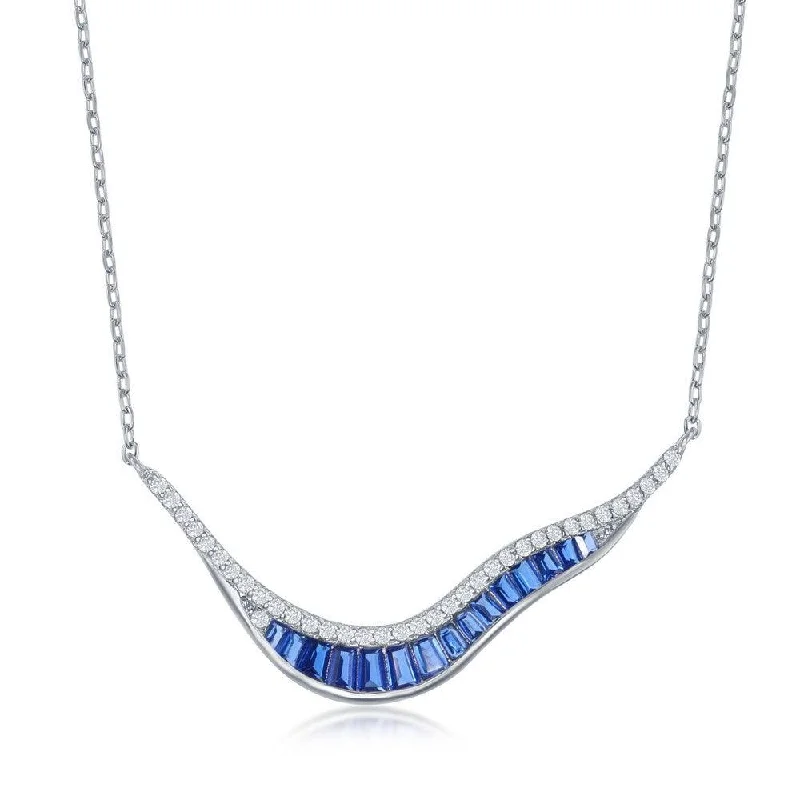 Sterling Silver 'V' Baguette Sapphire Cubic Zirconia Necklace