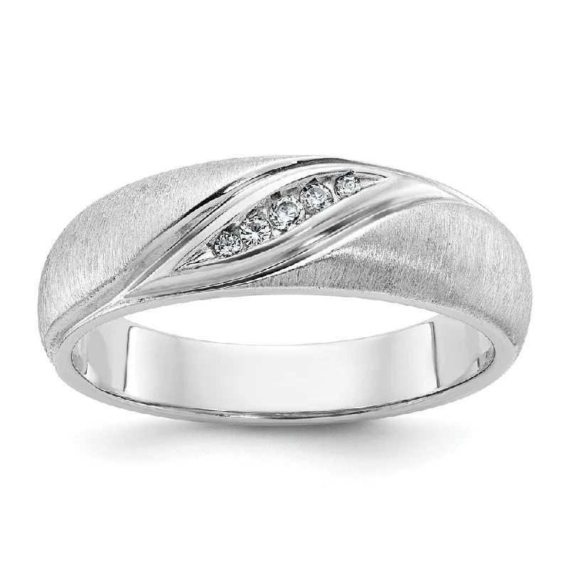 High-End Wedding Bands-Men's 6.8mm 14K White Gold 1/15 Ctw Diamond Tapered Band