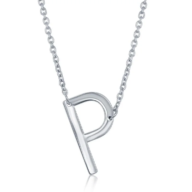 Sterling Silver Sideways P Initial Necklace