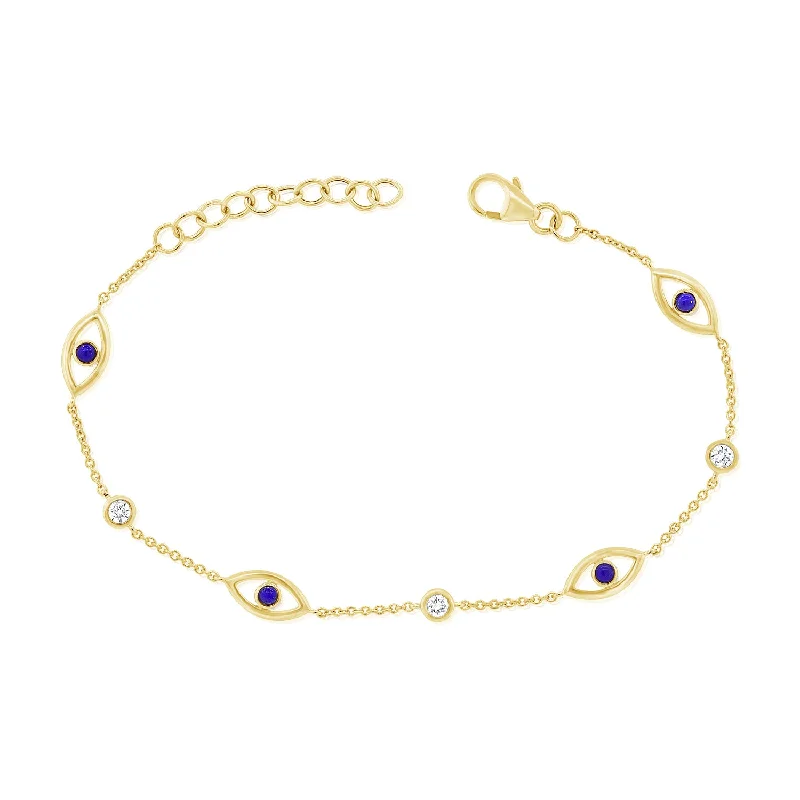 Beautiful Charm Bracelets-14K Gold Lapis & Diamond Evil Eye Bracelet