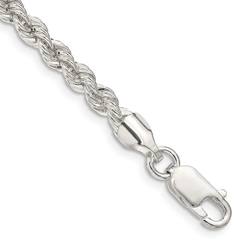 Statement Bracelets for Women-Sterling Silver 4.3mm Solid Rope Chain Bracelet