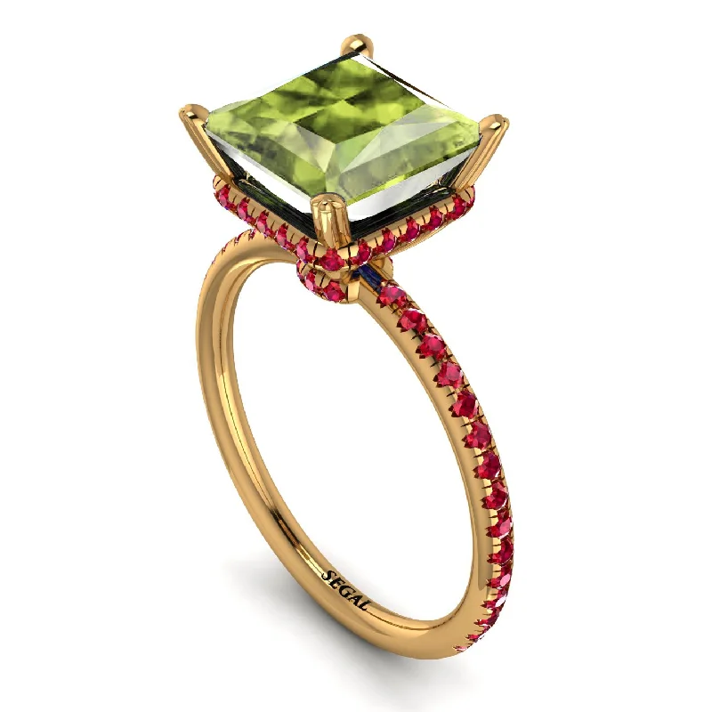 Designer Engagement Rings-Trendy Hidden Halo Peridot Princess Cut Engagement Ring - Daria No. 710