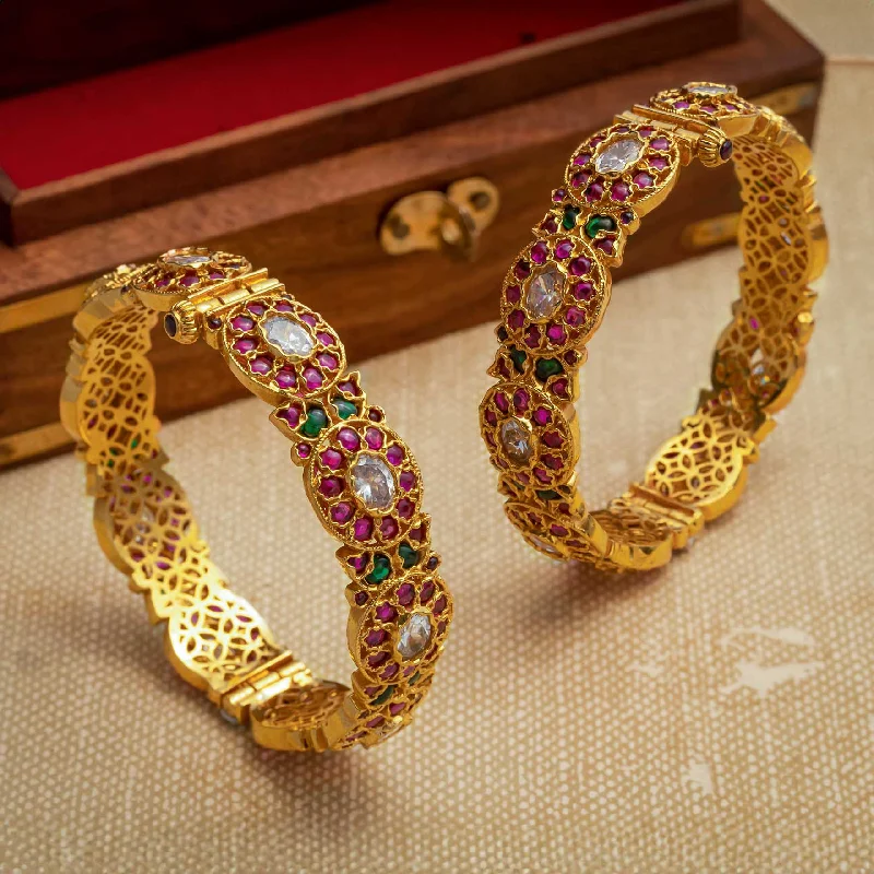 Custom Gold Bangle Bracelets-Stone Gheru Bangle PSGRBSR2RG-28-056