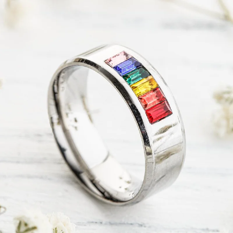 Classic Solitaire Rings-Rainbow Chakra Ring