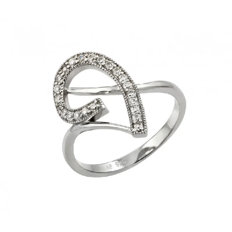 Designer Wedding Bands-Silver 925 Rhodium Plated Clear CZ Inlay Curl Ring - STR00960