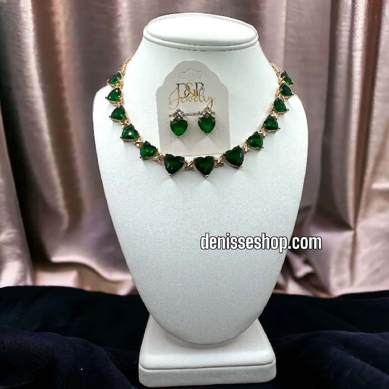 14K GREEN HEART NECKLACE SET C1192