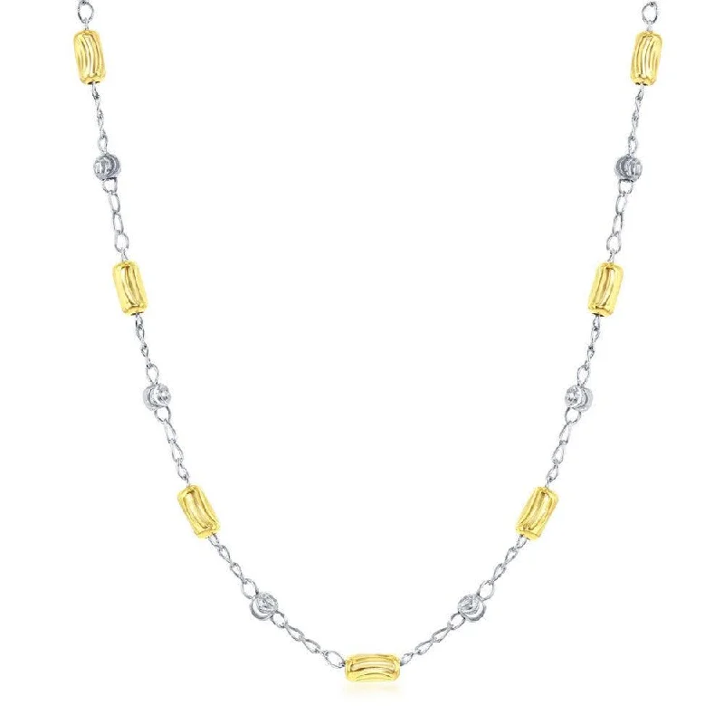 Sterling Silver Alternating Two Tone Beads Necklace