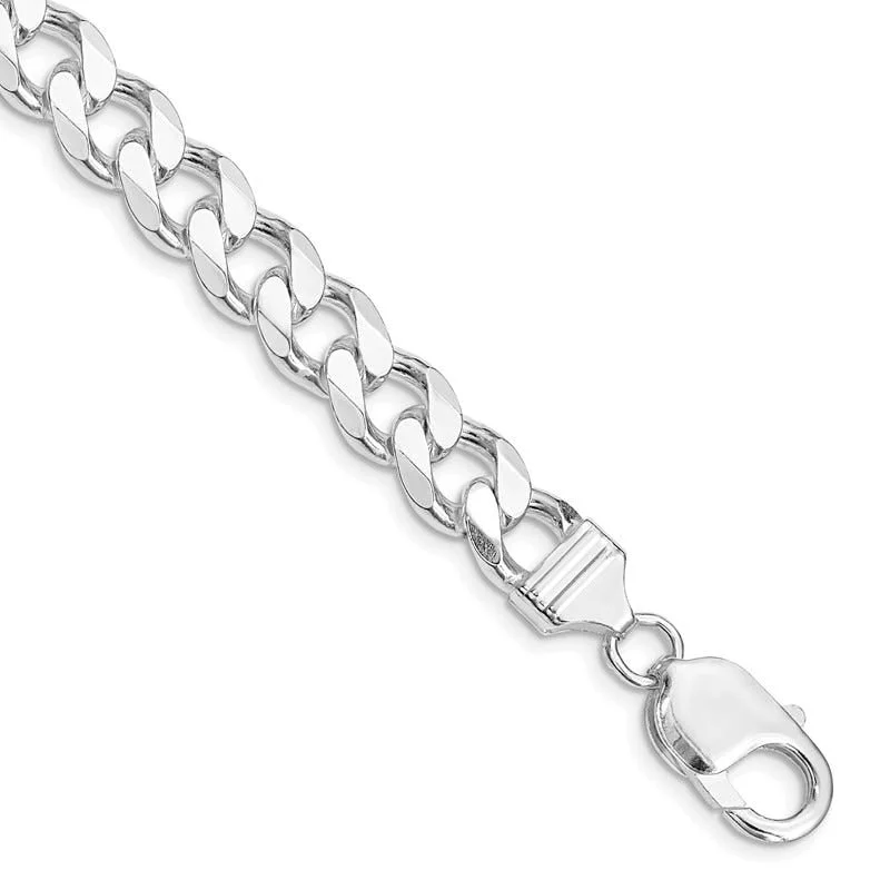 Men's Gold Bracelets-Sterling Silver Rhodium-plated 9mm Curb Chain Bracelet