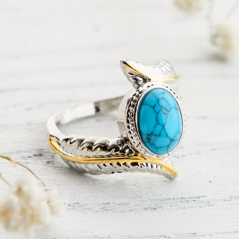 Personalized Wedding Rings-Feather Turquoise Crystal Ring