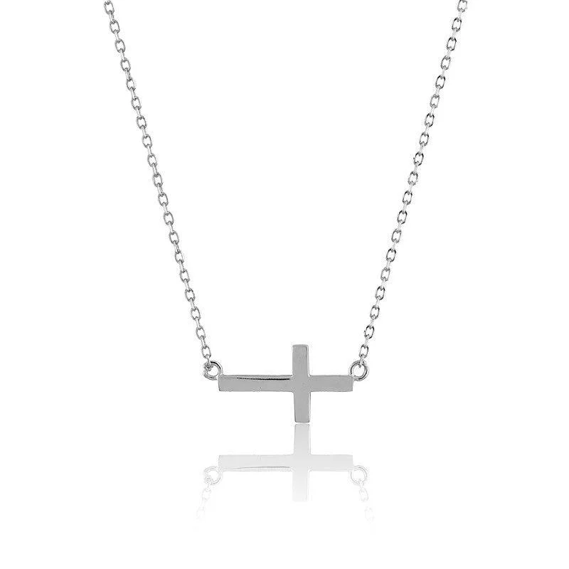 Sterling Silver Small Sideways Cross Necklace