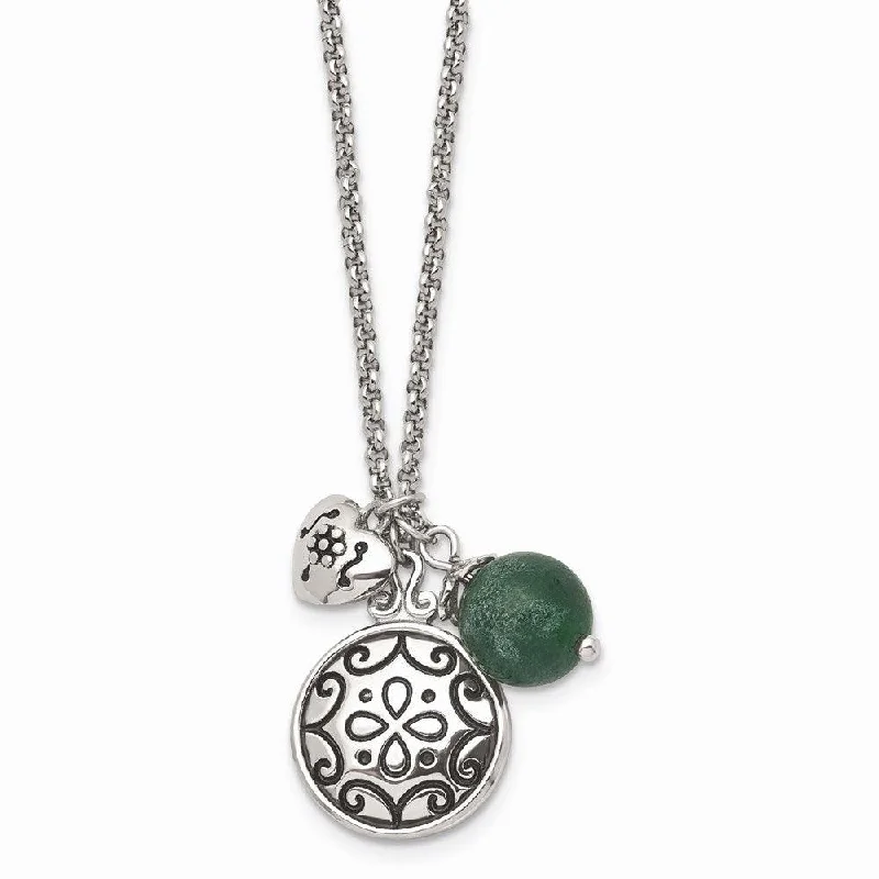 Stainless Steel Antiqued with 2in extension Synthetic Jade Necklace