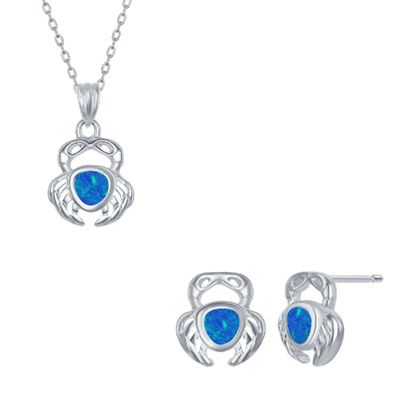 Women's Necklace and Earrings Set - Sterling Blue Inlay Opal Crab | SET-568