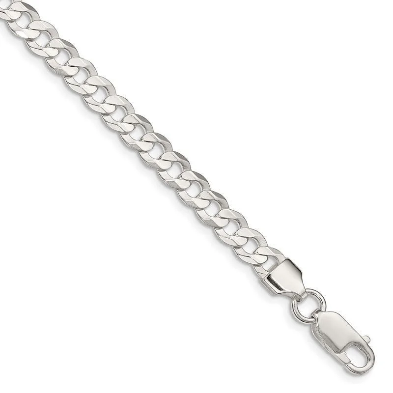 Elegant Charm Bracelets-Sterling Silver 5.65mm Concave Beveled Curb Chain Bracelet