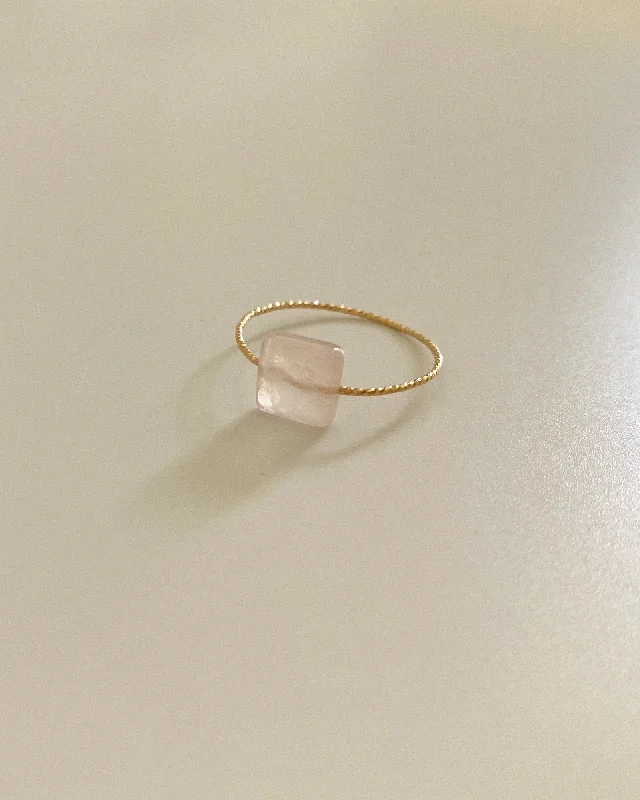 Dainty Gemstone Rings-Rose Quartz Square Daily Serenity Ring