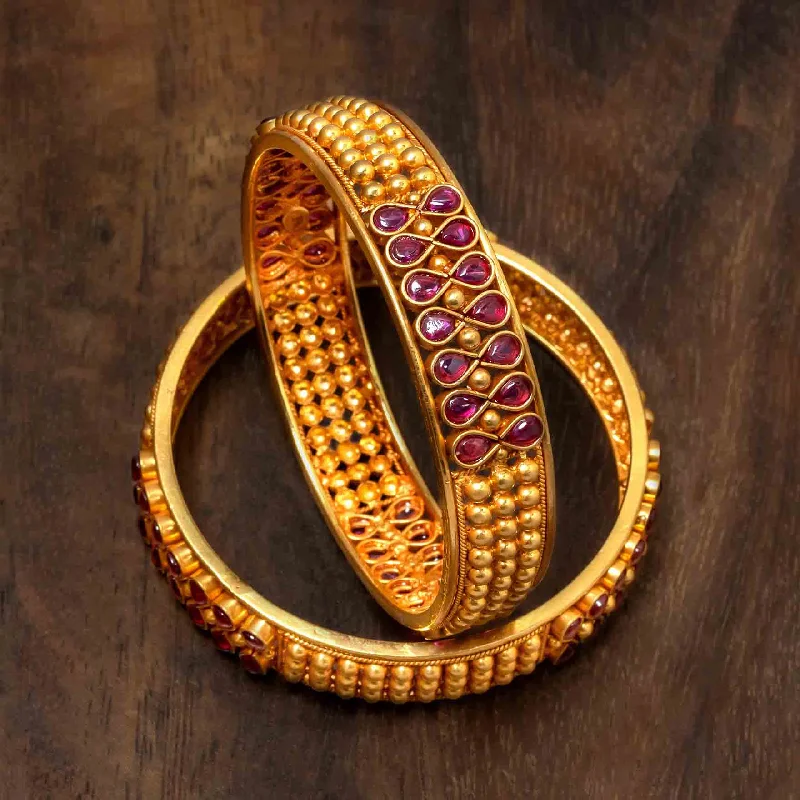 Colorful Bangle Bracelets for Brides-Stone Gheru Bangle PSGRBSR12R-23-006