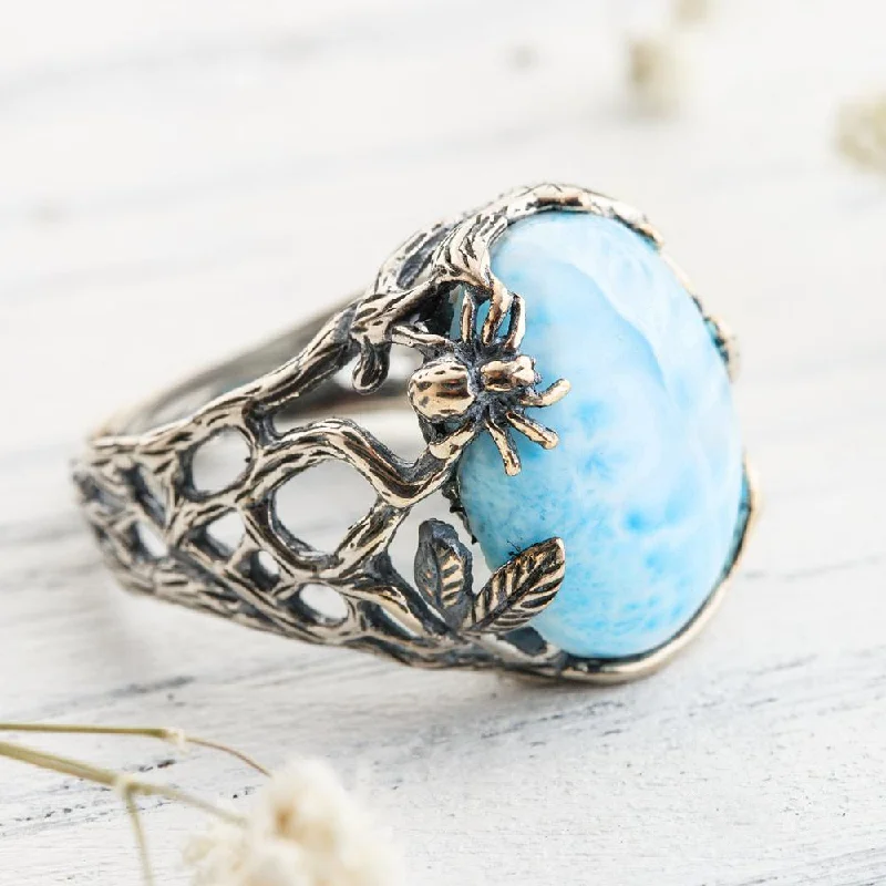 Beautiful Solitaire Rings-Transmitting Larimar Crystal Ring