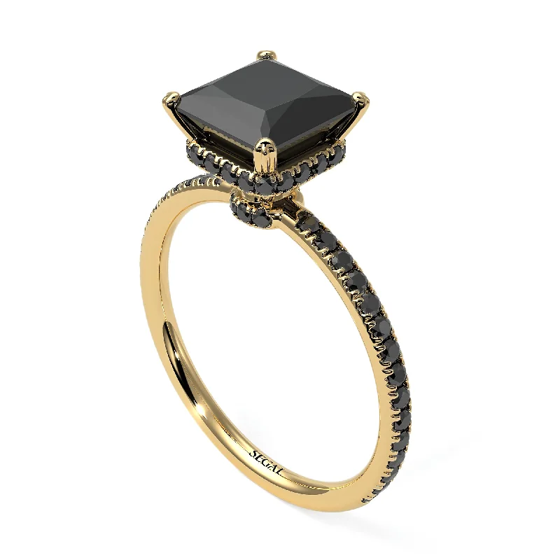 Customizable Diamond Rings-Trendy Hidden Halo Black Diamond Princess Cut Engagement Ring - Daria No. 37