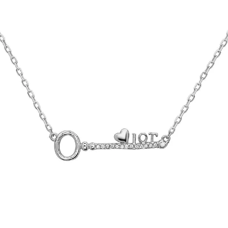 Sterling Silver CZ Key with Heart and "10 T" Necklace