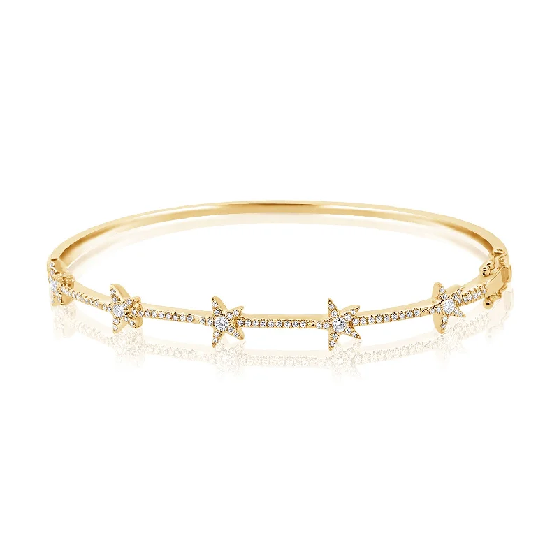 Luxury Wedding Bracelet Sets-14K Gold Diamond Stars Bangle Bracelet