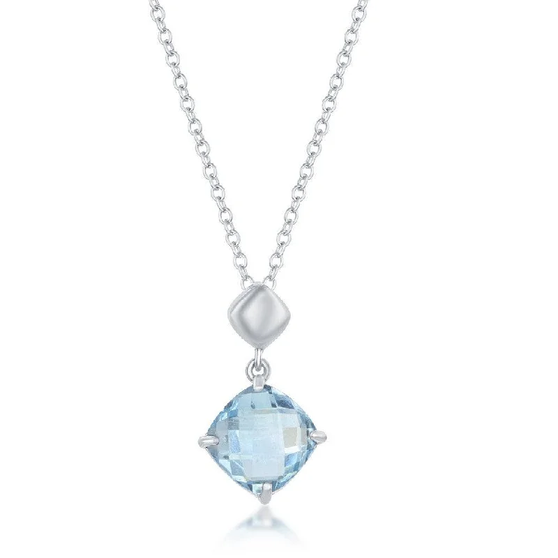 Sterling Silver Four-Prong Square Cushion-Cut Blue Topaz Necklace