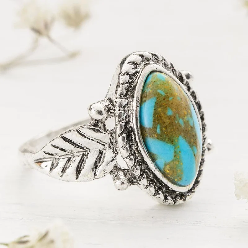 Fashionable Rings for Women-Turquoise Flora Ring