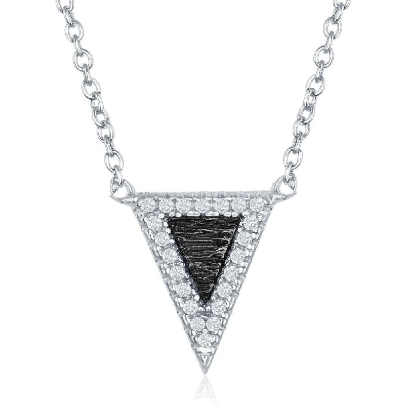 Sterling Silver Small Triangular with CZ Border Necklace