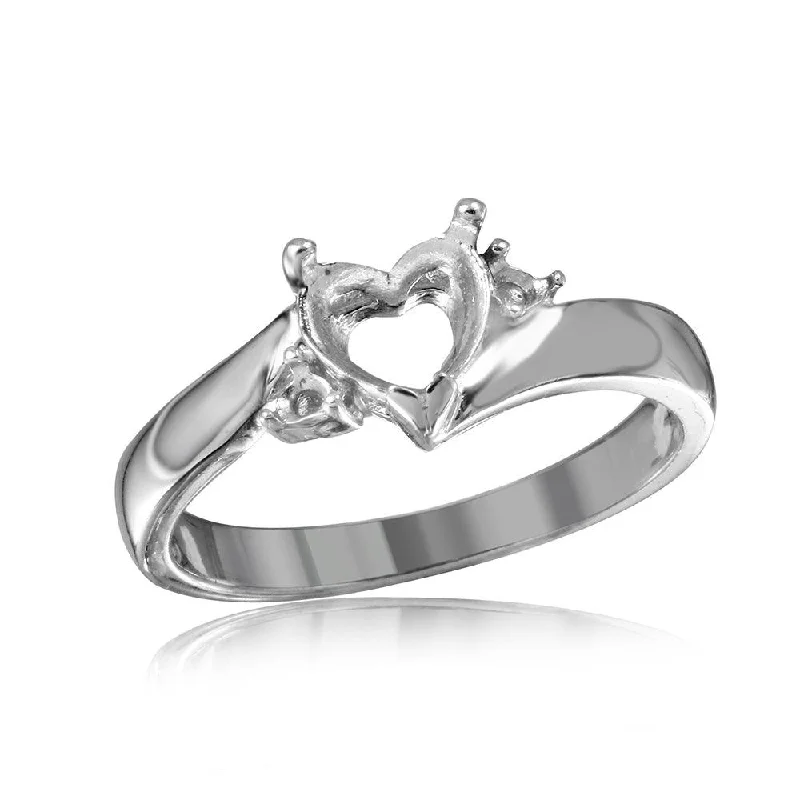 Beautiful Custom Rings-Silver 925 Rhodium Plated Heart Center Stone Mounting Ring - BGR00489