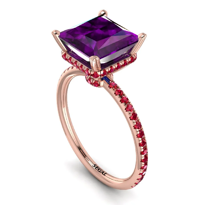 Sparkling Wedding Rings-Trendy Hidden Halo Amethyst Princess Cut Engagement Ring - Daria No. 311