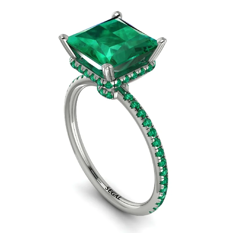 Classic Diamond Rings-Trendy Hidden Halo Emerald Princess Cut Engagement Ring - Daria No. 21