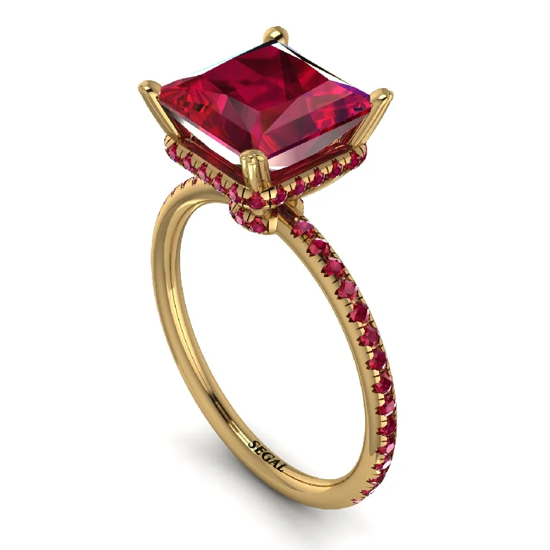 Men’s Custom Rings-Trendy Hidden Halo Ruby Princess Cut Engagement Ring - Daria No. 55