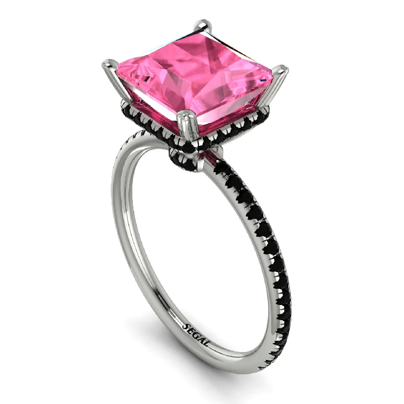 Colorful Wedding Rings-Trendy Hidden Halo Pink Moissanite Princess Cut Engagement Ring - Daria No. 809