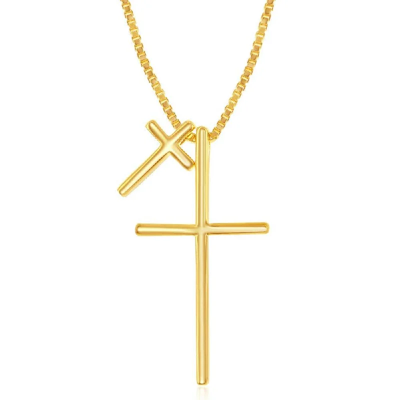 Sterling Silver Gold Plated Double Cross Necklace