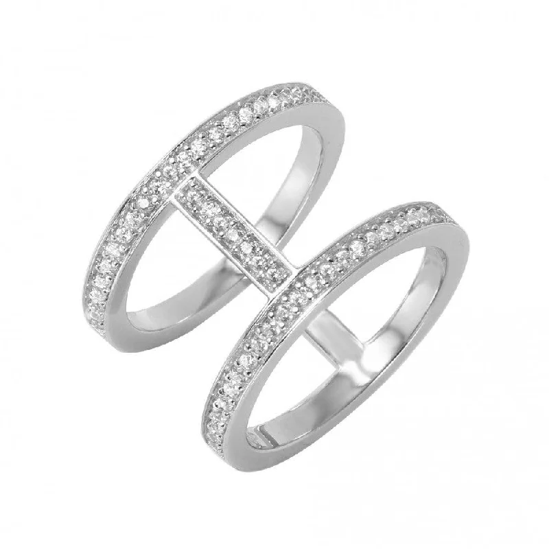 Classic Gold Rings-Silver 925 Rhodium Plated Twin Connected Bands - GMR00045