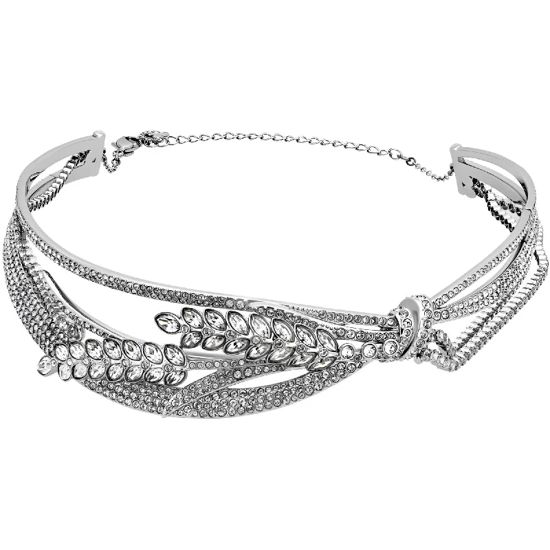 Swarovski Women's Choker Necklace - Lucia Rhodium Plated Clear Crystal Knot | 5388861