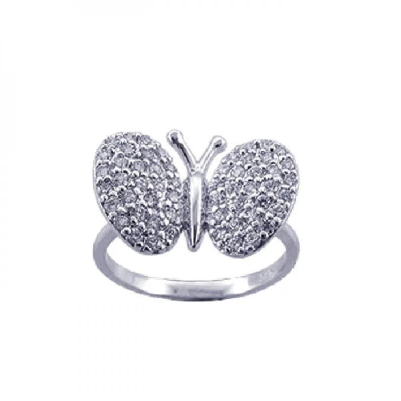 Gold Diamond Rings-Silver 925 Rhodium Plated Pave Set CZ Butterfly Ring - STR00570