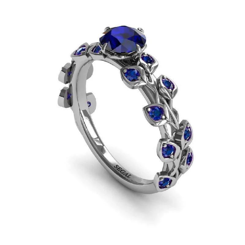 Custom Silver Engagement Rings-Leaves All Around Sapphire Ring- Sydney no. 75